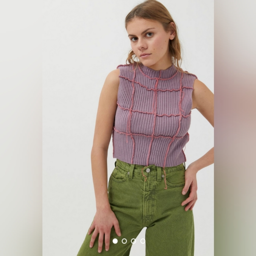 The Ragged Priest Unfazed Knit Lilac Cropped Tank Top